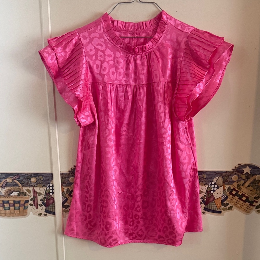 SHEIN Hot Pink Cheetah Print Ruffled Blouse